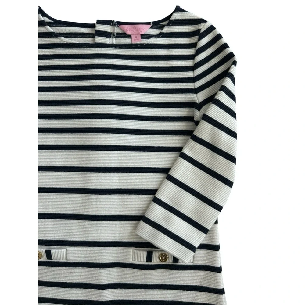 Lilly Pulitzer Dress Girls X Large Blue White Striped 3/4 Sleeve Preppy Beach XL